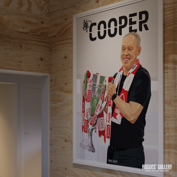 Steve Cooper Promotion trophy A0 print Nottingham Forest name number