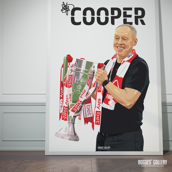 Steve Cooper Promotion trophy signed poster Nottingham Forest name number