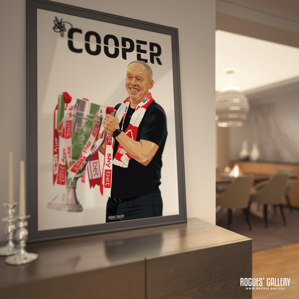 Steve Cooper Promotion trophy signed poster Nottingham Forest boss memorabilia name number