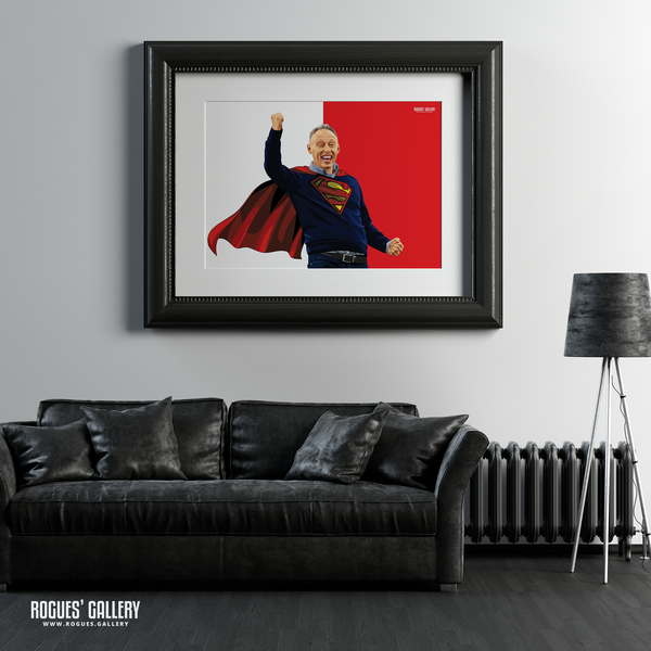 Steve Cooper Nottingham Forest Superman head coach fist pump A2 print cape superhero