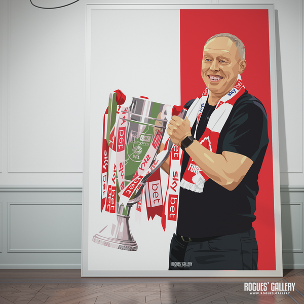 Steve Cooper Promotion trophy red white poster Nottingham Forest 