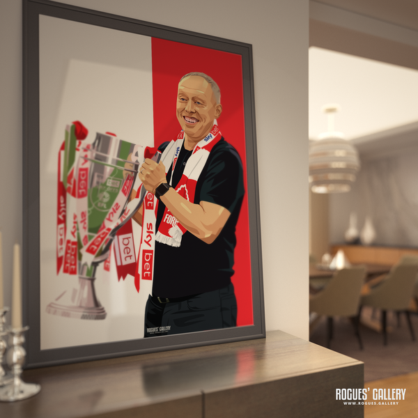 Steve Cooper Promotion trophy red white signed poster Nottingham Forest  memorabilia 