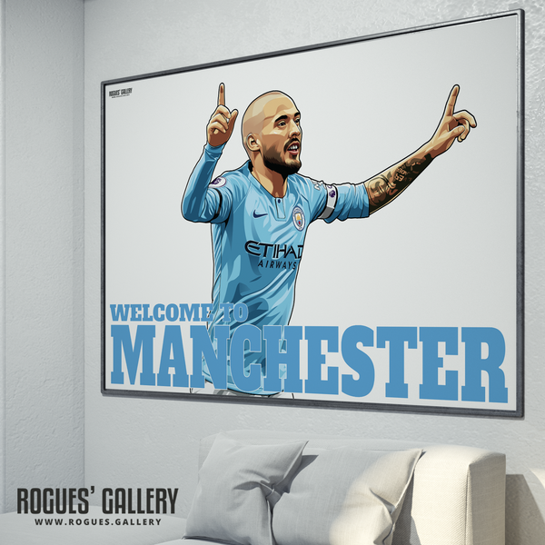 David Silva Manchester City Maine Road MCFC Sky Blues A3 Print Welcome To Limited Edition