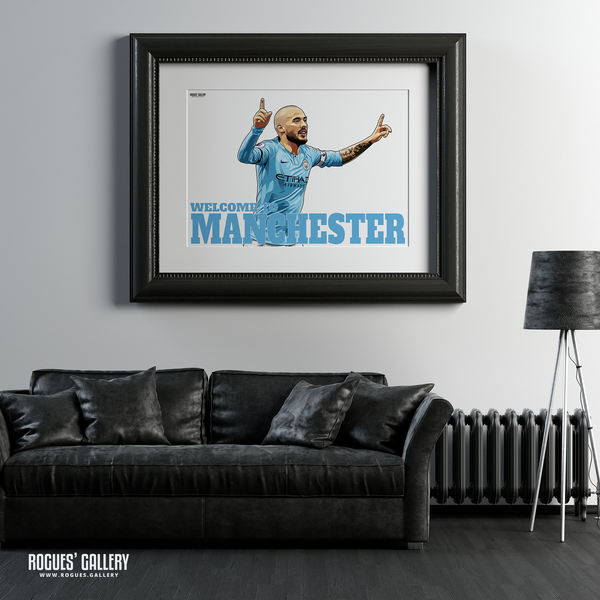 David Silva Manchester City Maine Road MCFC Sky Blues A1 Print Welcome