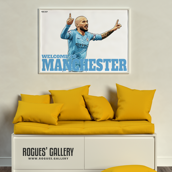 David Silva Manchester City Maine Road MCFC Sky Blues A3 Poster