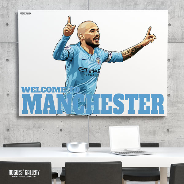 David Silva Manchester City Maine Road MCFC Sky Blues A0 Print Welcome