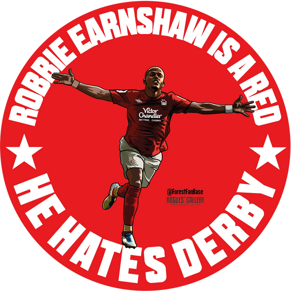 Robbie Robert Earnshaw Nottingham Forest Retro is a red he hates Derby sticker