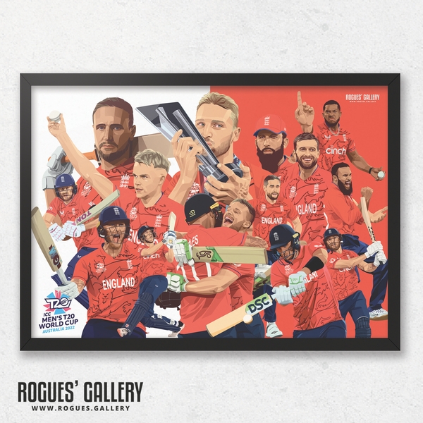 England T20 Cricket World Cup Winners Souvenir art a3 print squad montage