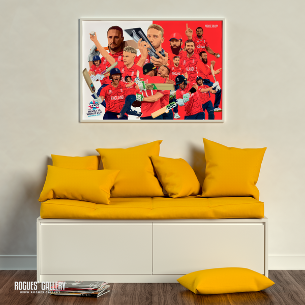 England T20 Cricket World Cup Winners Souvenir art a2 print squad montage