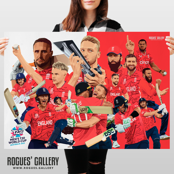 England T20 Cricket World Cup Winners Souvenir art a1 print squad montage