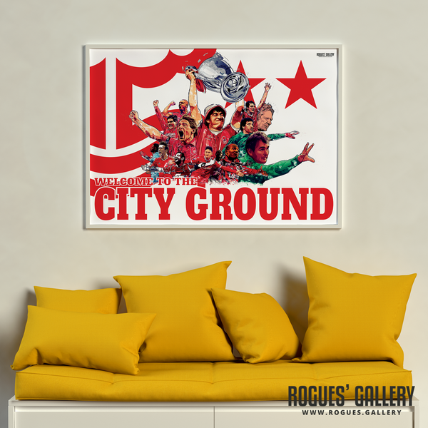 Forest 'Til I Die Nottingham Forest montage FTID NFFC City Ground legends superb art COYR Brian Clough Psycho Robbo A3 Art Print Welcome To Text Shilton Francis