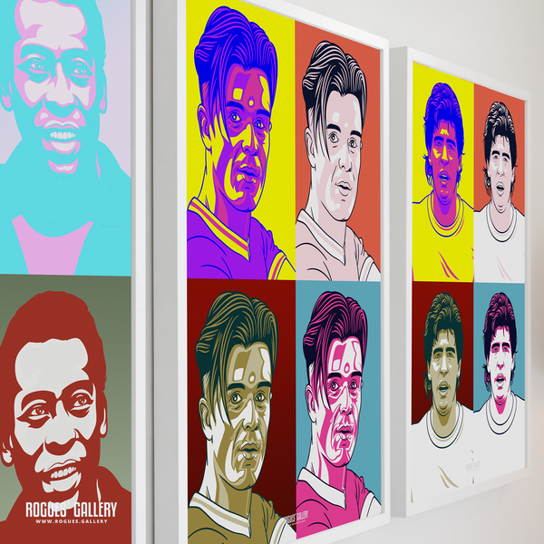Jack Grealish Aston Villa star midfielder AVFC Villa Park UTV Pop Art Pele Maradona prints on wall