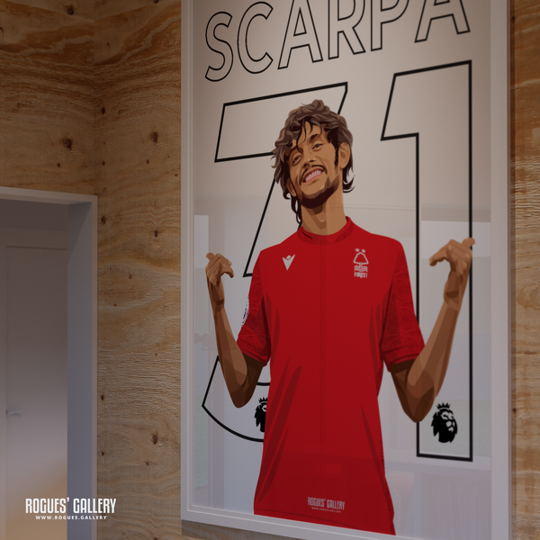 Gustavo Scarpa - Nottingham Forest - Signed A3 Premier League Name & Number Prints