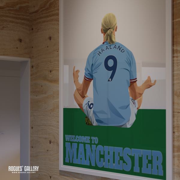 Erling Haaland signed poster Manchester City memorabilia  striker praying 