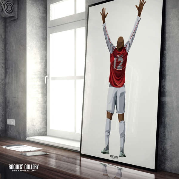 Thierry Henry Arsenal legend shirt name goal celebration A1 print