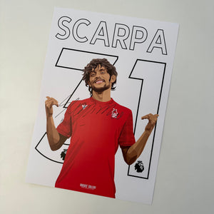 Gustavo Scarpa Nottingham Forest City Ground midfield signed A3 print 31