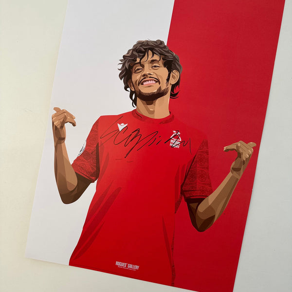 Gustavo Scarpa Nottingham Forest City Ground midfield signed A3 print