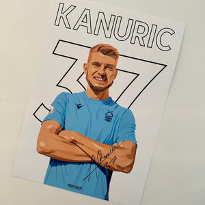 Adnan Kanuric Nottingham Forest signed A3 name & number print