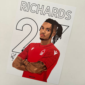 Omar Richards Nottingham Forest left back signed A3 print