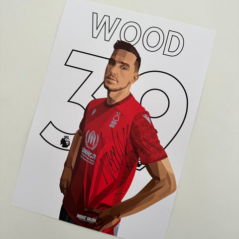 Chris Wood Nottingham Forest striker signed A3 print goal