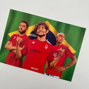 The Boys From Brazil: Gustavo Scarpa, Renan Lodi & Danilo - Nottingham Forest - Signed A3 Prints