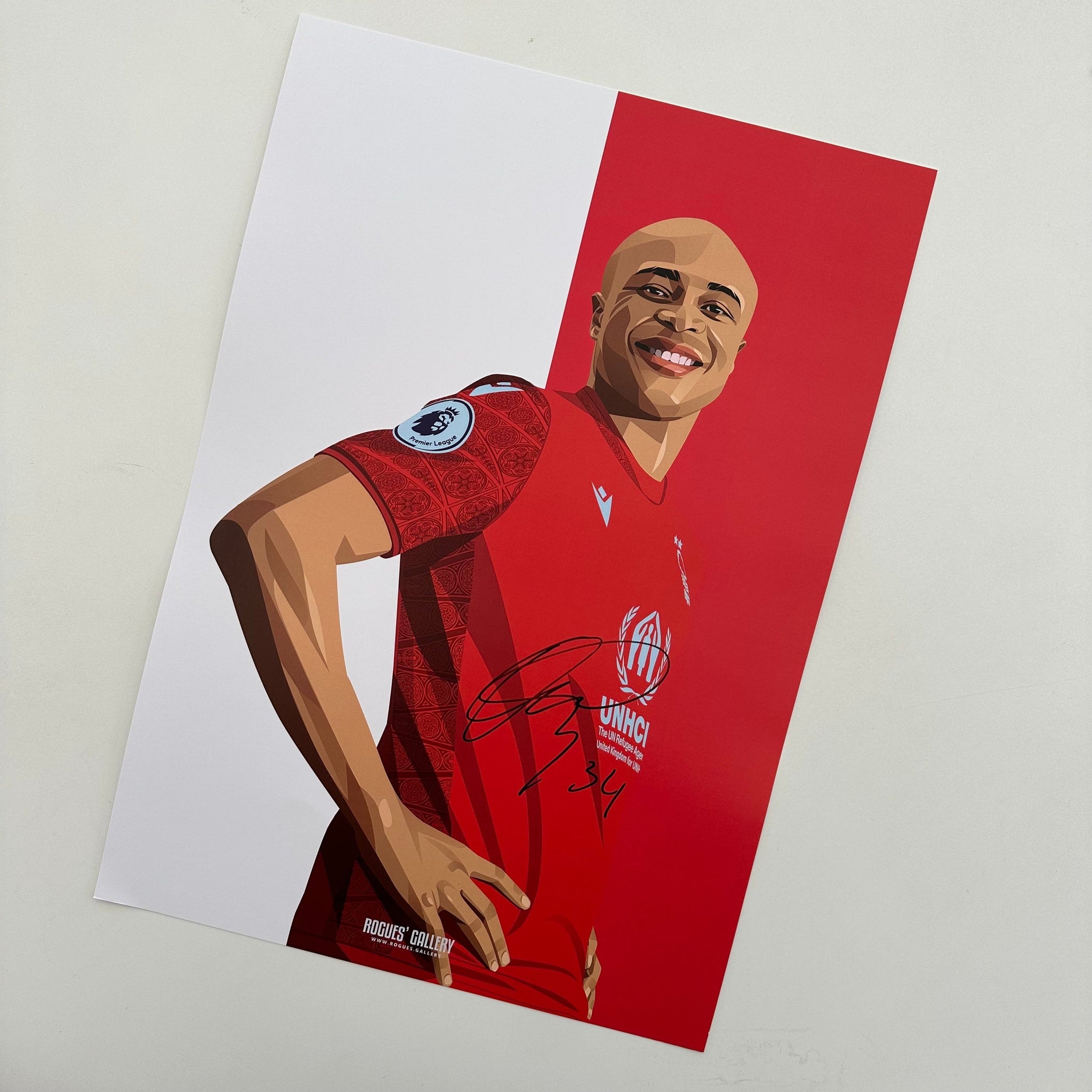 Andre Ayew Ghana signed A3 print Nottingham Forest City Ground Red white