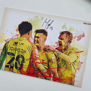 Three of our own Johnson Worrall Yates signed print Nottingham Forest