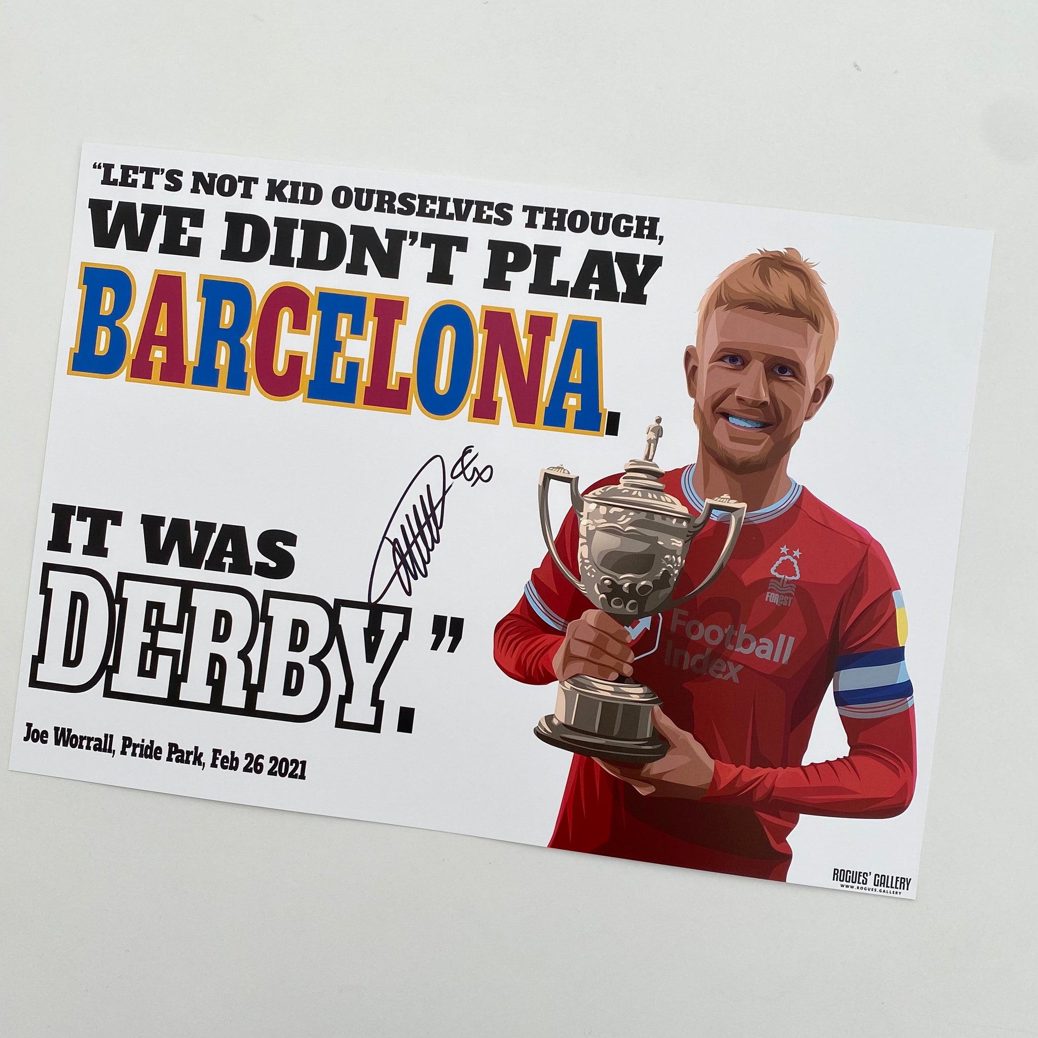 Worrall: We didn't play Barcelona... - Nottingham Forest - Signed Landscape A3 Print