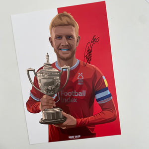 Joe Worrall: Holding The Brian Clough Trophy - Nottingham Forest - Signed A3 Icon Print