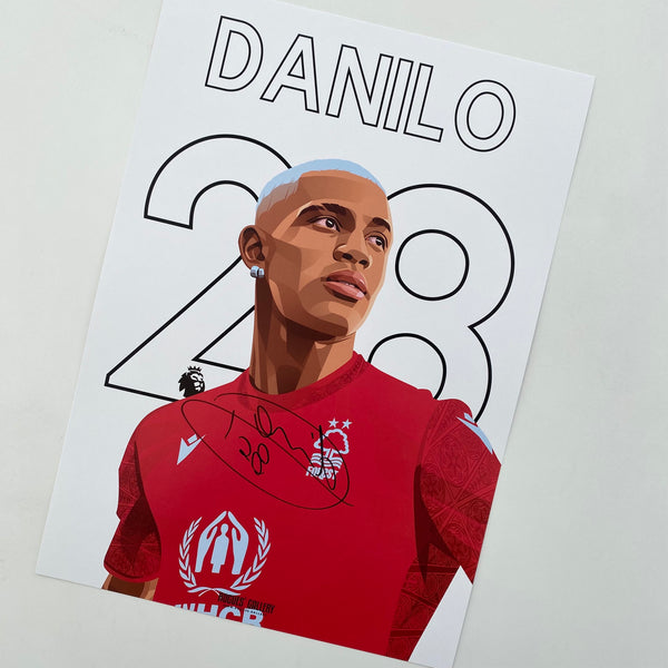 Danilo Nottingham Forest signed A3 print midfielder