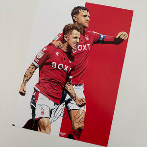 Signed NFFC Memorabilia Colback Worrall A3 print Nottingham Forest