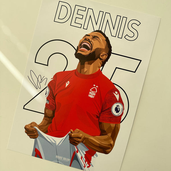 Emmanuel Dennis Nottingham Forest nffc memorabilia signed A3 print