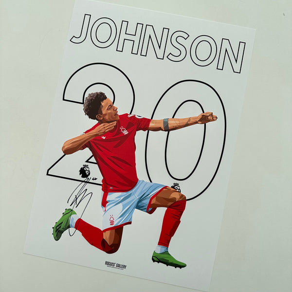 Brennan Johnson Nottingham Forest winger number 20 signed A3 print