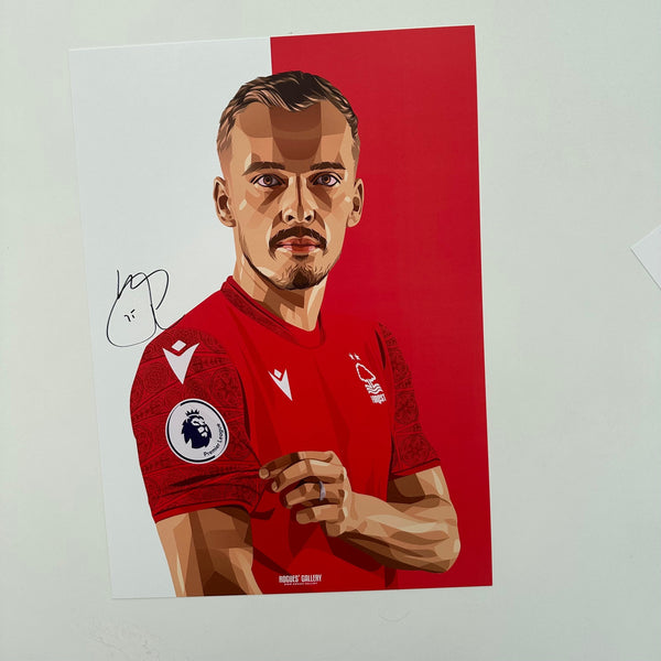 Harry Toffolo Nottingham Forest left back red white signed A3 print