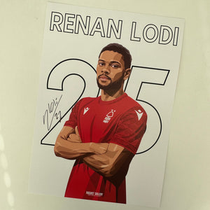 Renan Lodi signed A3 print Nottingham Forest 