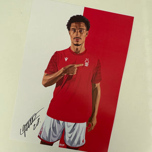 Loic Bade Nottingham Forest signed A3 print 