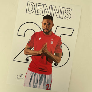 Emmanuel Dennis Nottingham Forest signed A3 print nffc memorabilia