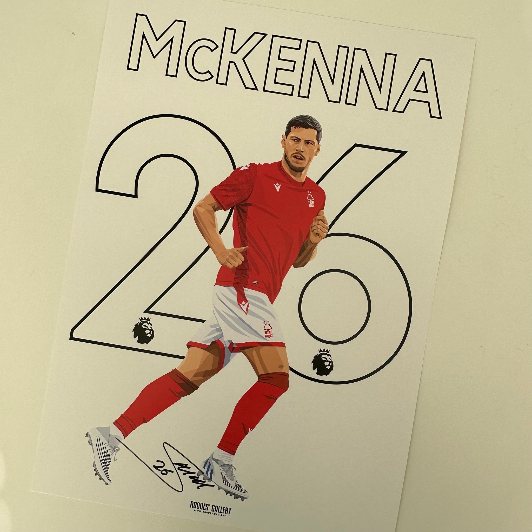 Scott McKenna Nottingham Forest defender signed A3 print Name Number 26