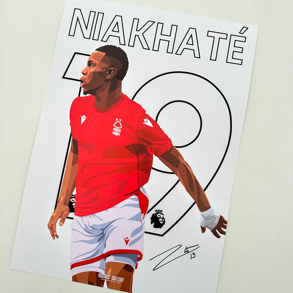 Moussa Niakhate signed A3 print Nottingham Forest defender 