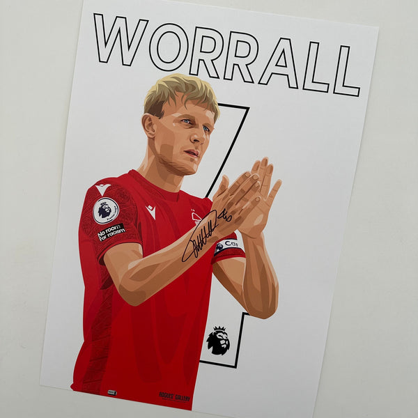 Joe Worrall Nottingham Forest club captain signed A3 print name number 4