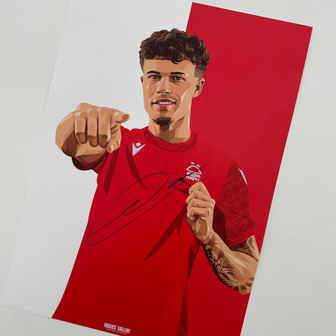 Neco Williams Nottingham Forest defender red white signed A3 print 