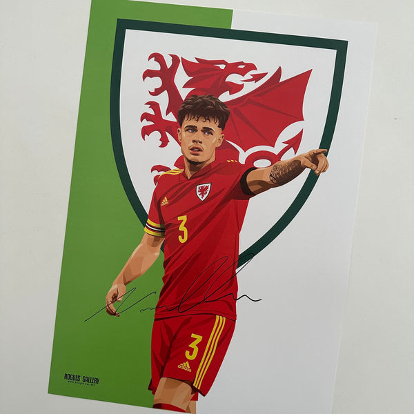 Neco Williams Wales World Cup 2022 signed A3 print Nottingham Forest