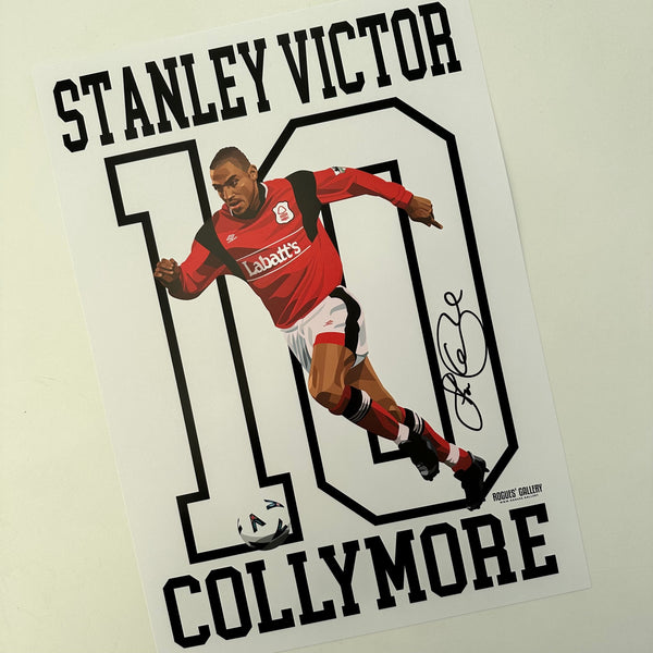Stan Victor Collymore Nottingham Forest striker signed A3 print legend 