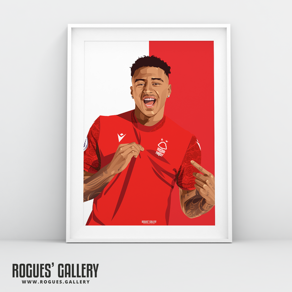 Jesse Lingard Nottingham Forest A3 print Red & white
