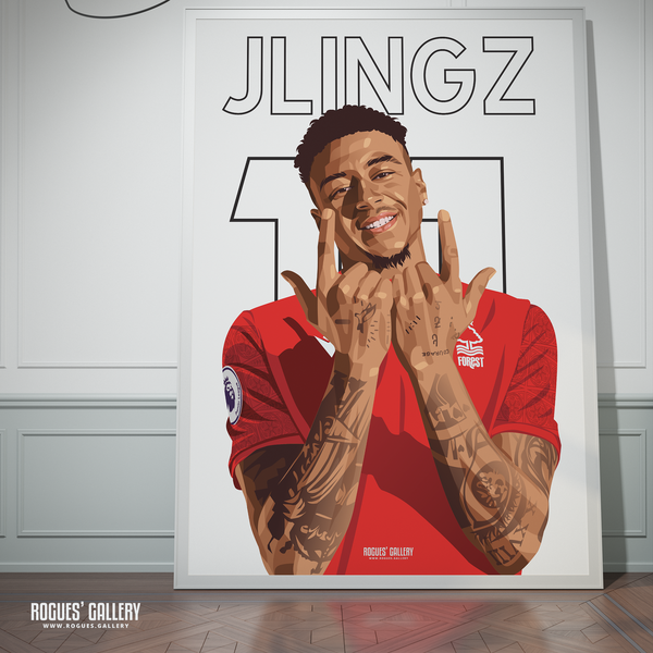 Jesse Lingard JLingz Nottingham Forest midfielder poster art Name & Number