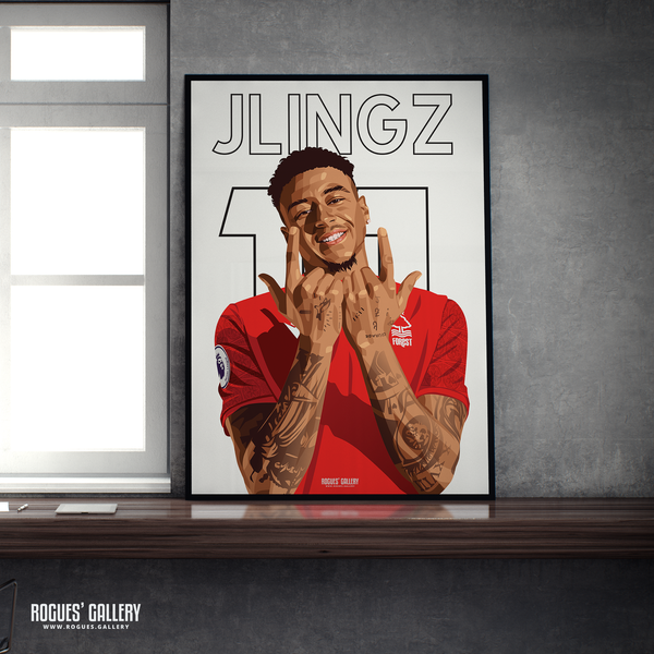 Jesse Lingard JLingz Nottingham Forest A2 print Name & Number