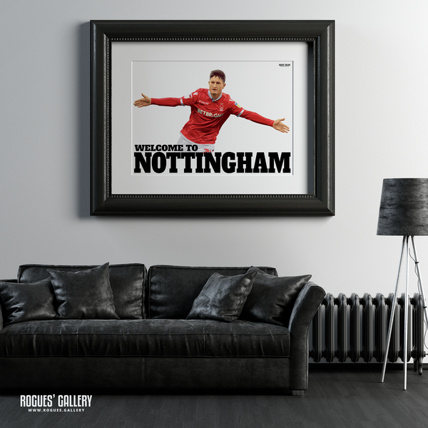 Joe Lolley Nottingham Forest Winger Welcome to Nottingham A1 art print goal celebration