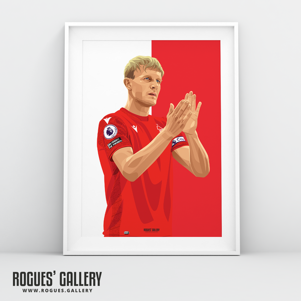 Joe Worrall Nottingham Forest club captain A3 print red white City Ground NFFC