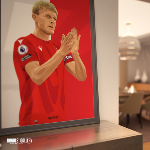 Joe Worrall Nottingham Forest club captain A0 print red white City Ground NFFC