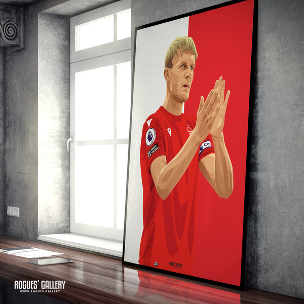 Joe Worrall Nottingham Forest club captain A1 print red white City Ground NFFC
